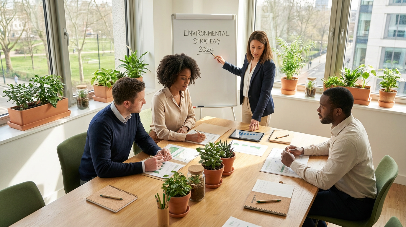 Professionelles Team bei der Entwicklung einer Nachhaltigkeitsstrategie